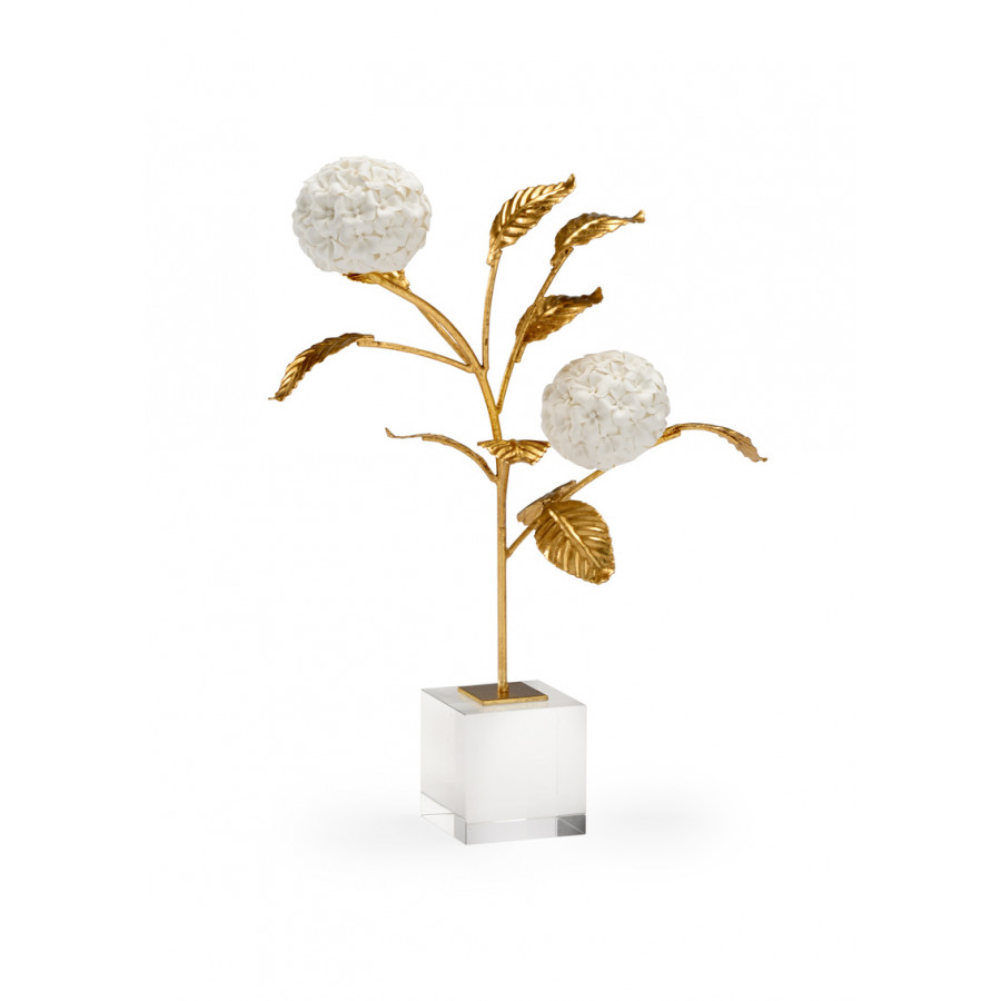 Chelsea House - Small Hydrangea On Stand in Antique Gold/White
