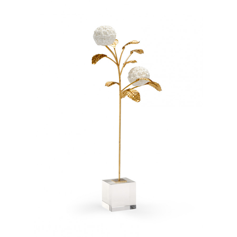 Chelsea House - Large Hydrangea On Stand in Antique Gold Leaf/White