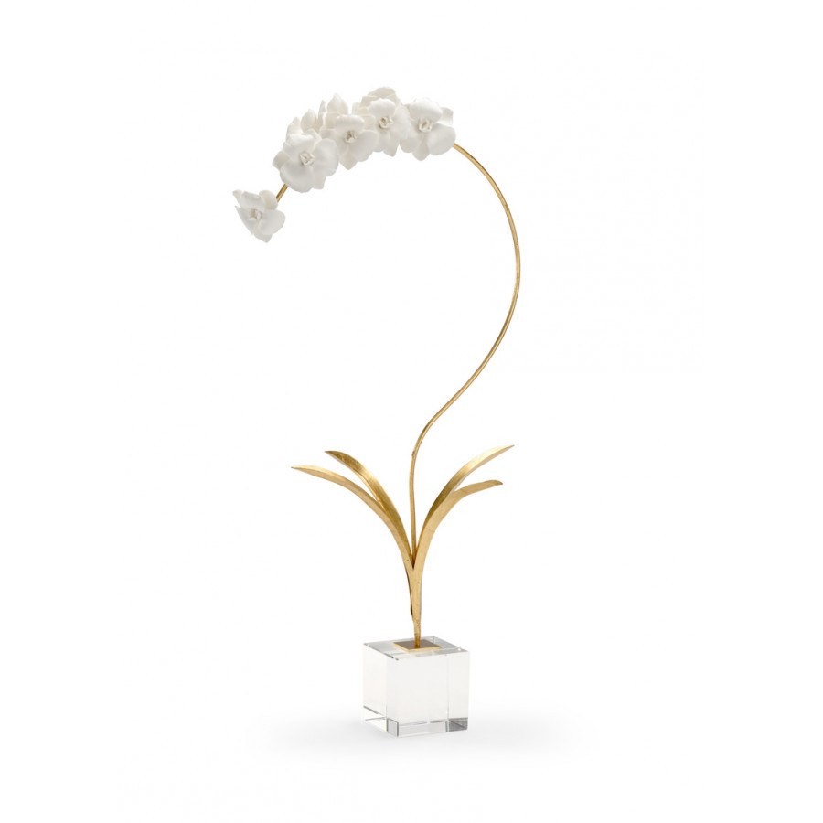 Chelsea House - Large Orchid On Stand in Antique Gold Leaf/Matte White