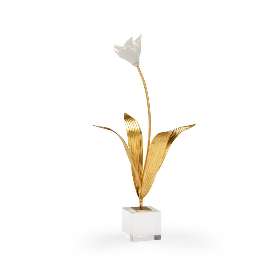 Chelsea House - Small Tulip On Stand in Antique Gold/White
