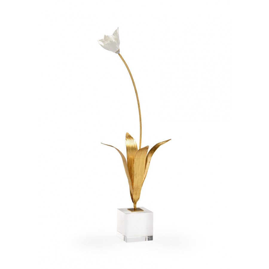 Chelsea House - Large Tulip On Stand in Antique Gold Leaf/White