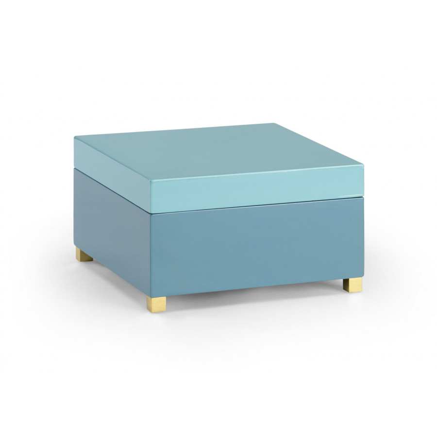 Chelsea House - Box Poufs with Gold Legs in Aqua Blue/Gray