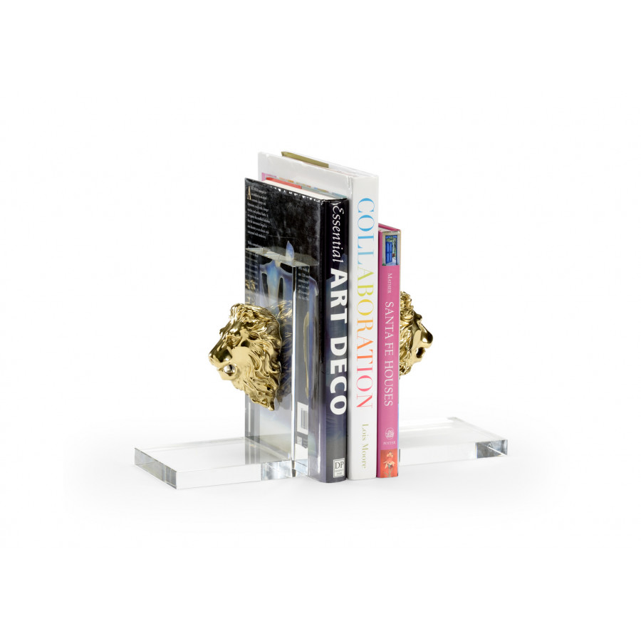 Chelsea House - Lion Head Bookends (Pr) in Clear/Polished Brass