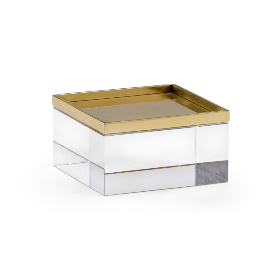 Chelsea House - Square Crystal Stand in Clear/Antique Brass