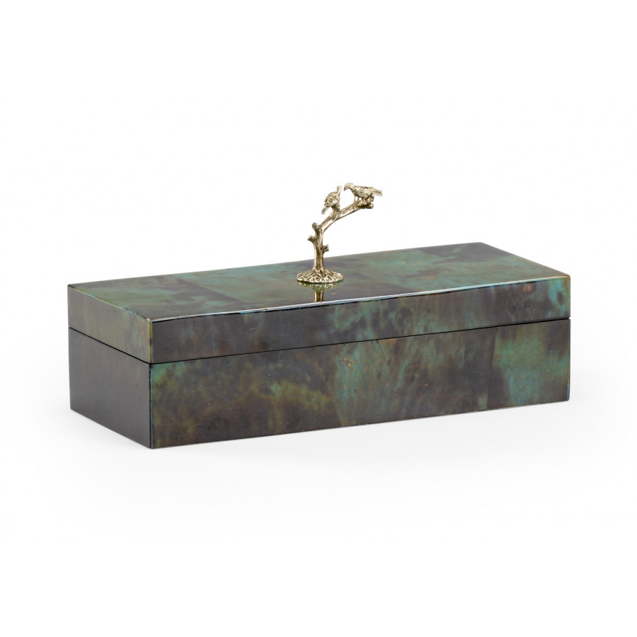 Chelsea House - Bird Handle Box in Tiger Pen Shell/Silver Plated