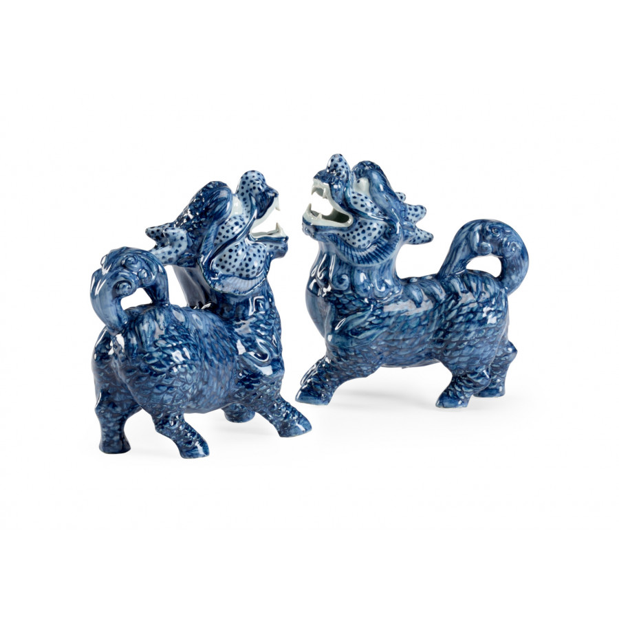 Chelsea House - Foo Dogs (Pr) in Blue/White