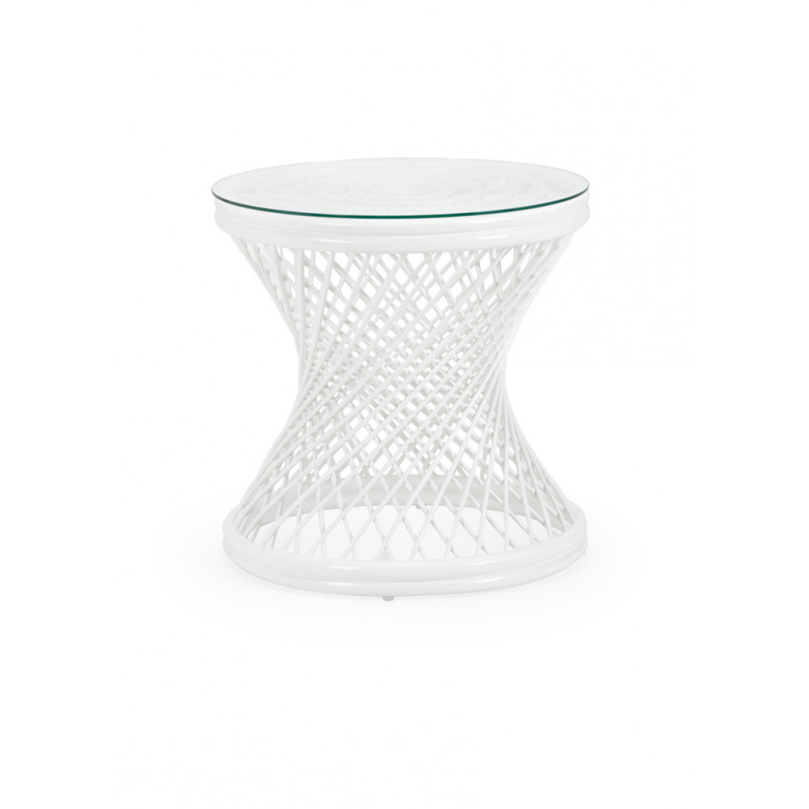 Chelsea House - Rattan Side Table in Matte White/Clear/Plain