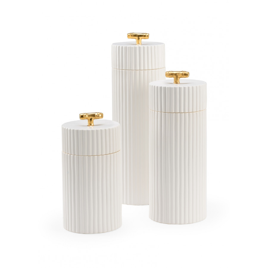 Chelsea House - Bamboo Canisters (S3) in White/Metallic Gold