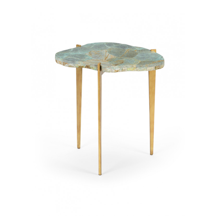 Chelsea House - Philippine Malachite Table in Antique Gold/Natural Green