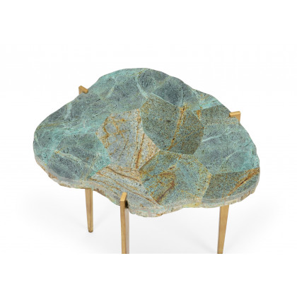 Chelsea House - Philippine Malachite Table in Antique Gold/Natural Green