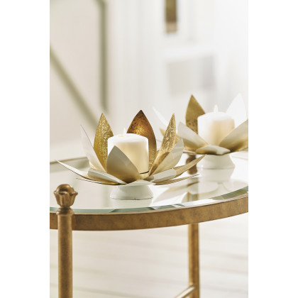 Chelsea House - Lotus Candleholders (Pr) in White Lacquer/Gold Leaf
