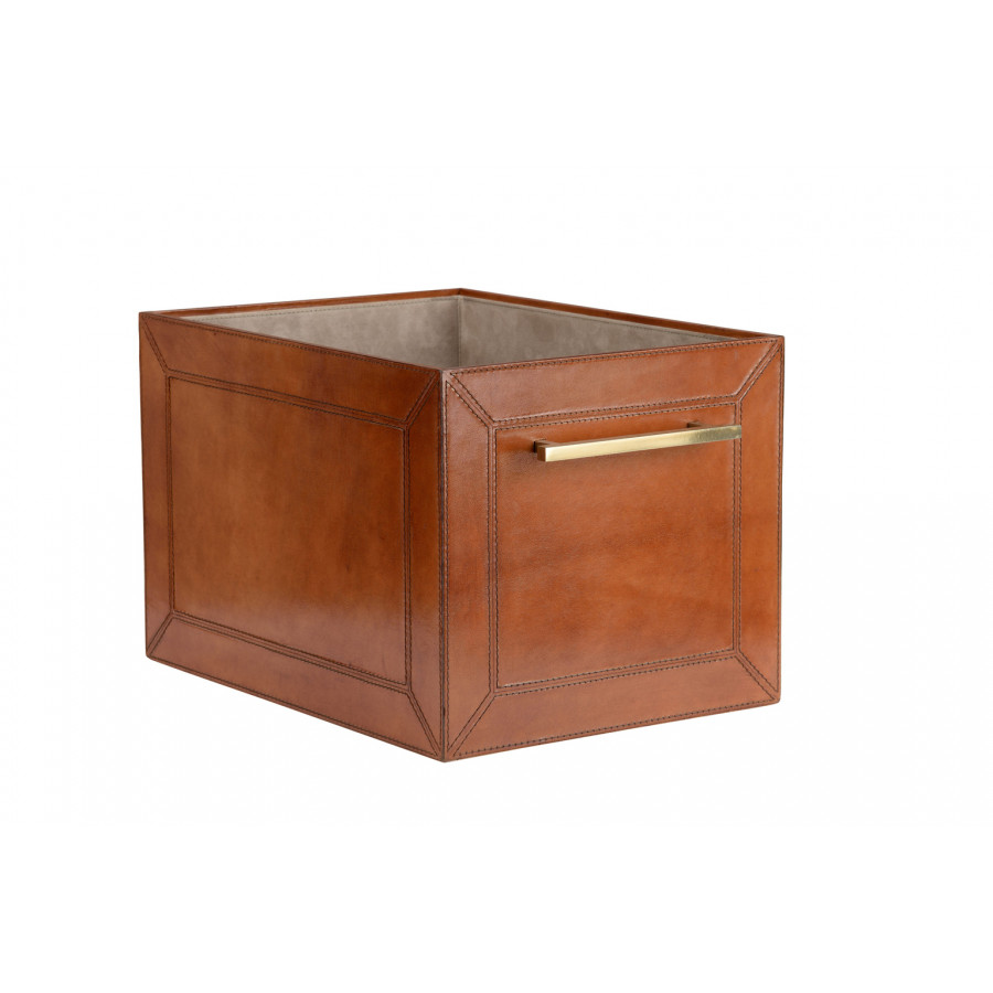 Chelsea House - Leather Storage Cube in Cognac/Polished Brass