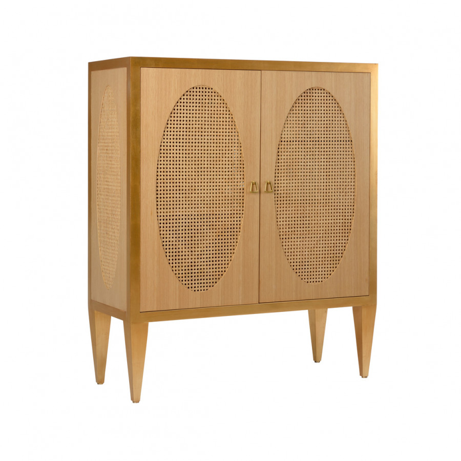 Chelsea House - Petite Caned Bar Cabinet in Oak/Antique Gold