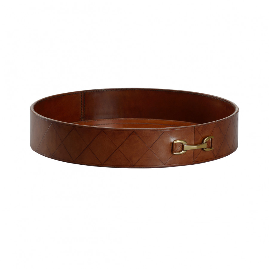 Chelsea House Round Tray With Metal - Type 2, Leather