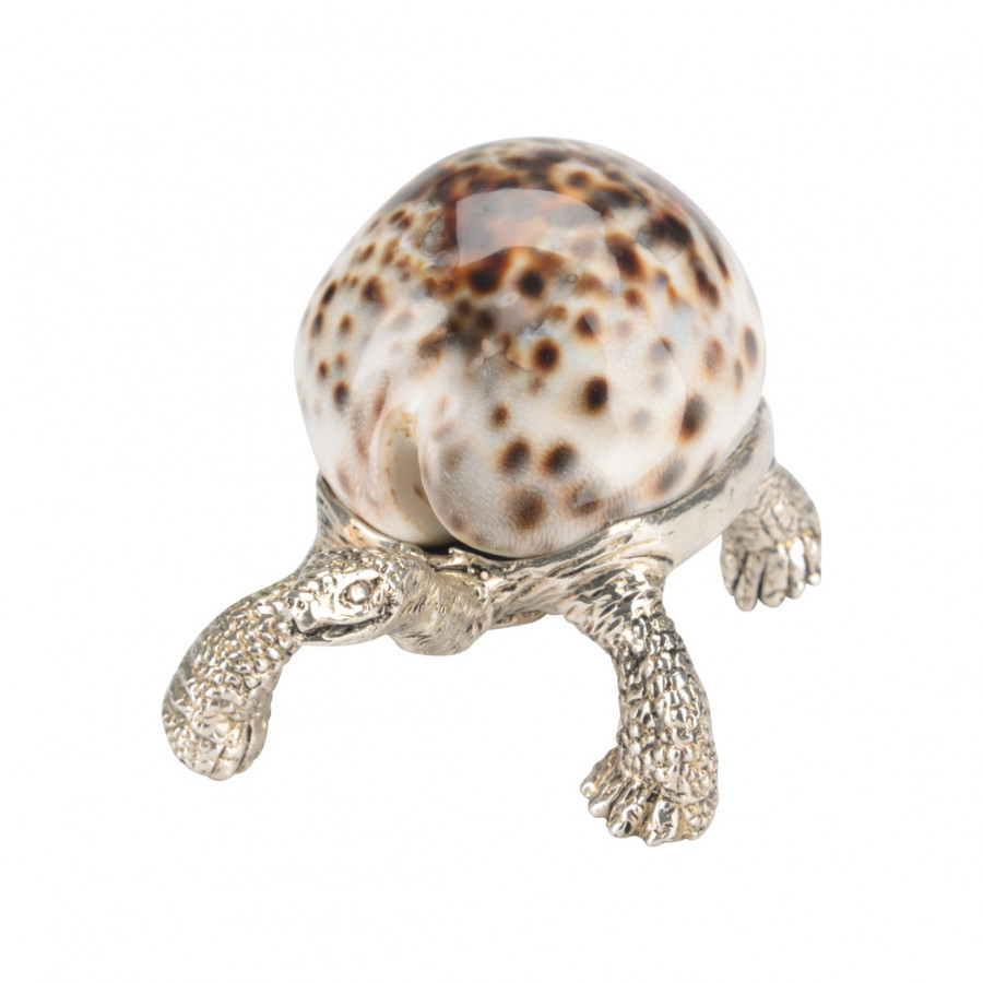 Chelsea House - Turtle Paperweight in Silver Plated/Tiger Cowrie