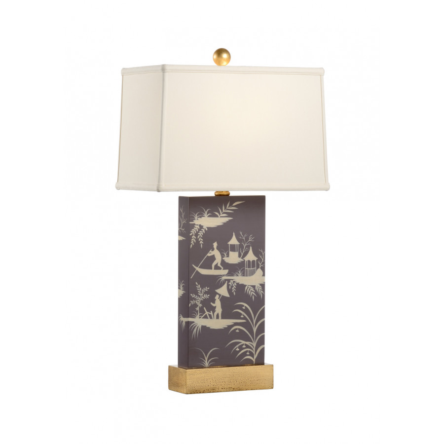 Chelsea House - Chinoiserie Panel Lamp in Plum/Cream