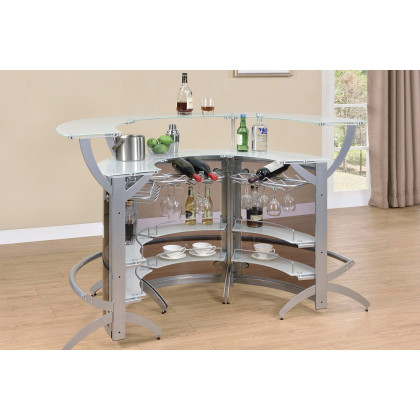 Coaster - 2-Shelf Bar Unit in Silver/Frosted Glass