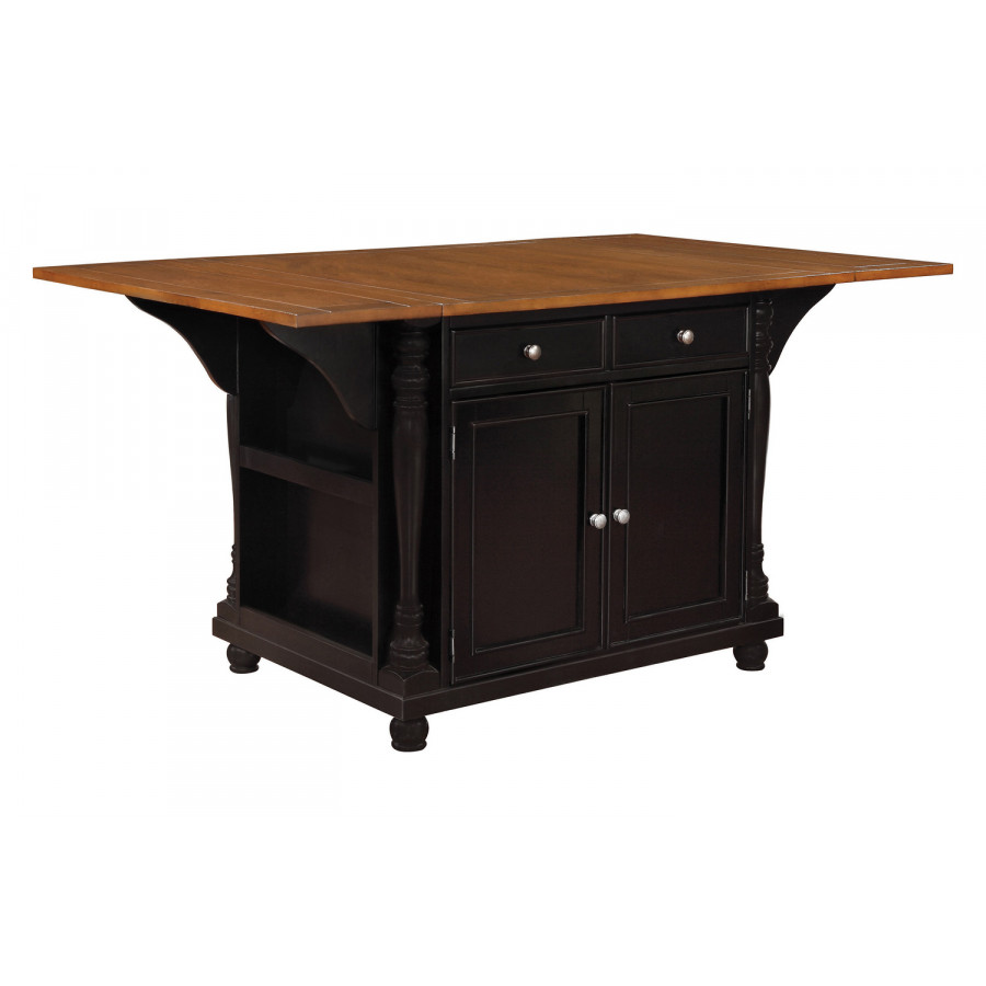 Coaster Slater 2-Drawer Kitchen Island with Drop Leaves - Brown/Black