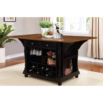 Coaster Slater 2-Drawer Kitchen Island with Drop Leaves - Brown/Black