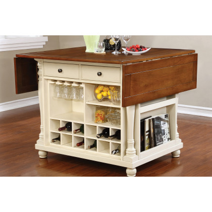 Coaster Slater 2-Drawer Kitchen Island with Drop Leaves - Brown/Buttermilk