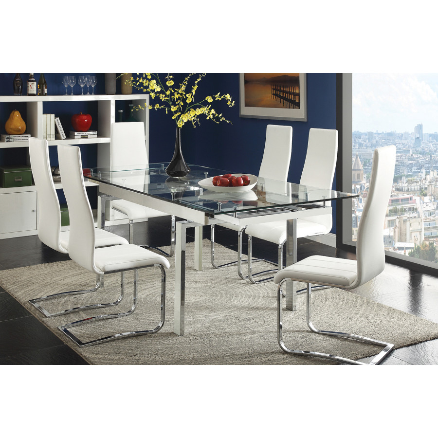 Coaster - Wexford Glass Top Dining Table With Extension Leaves in Chrome