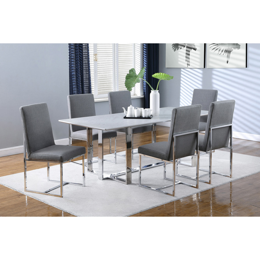 Coaster - Annika Rectangular Glass Top Dining Table in White/Chrome