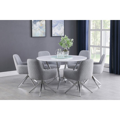 Coaster - Abby Round Dining Table With Lazy Susan in White/Chrome