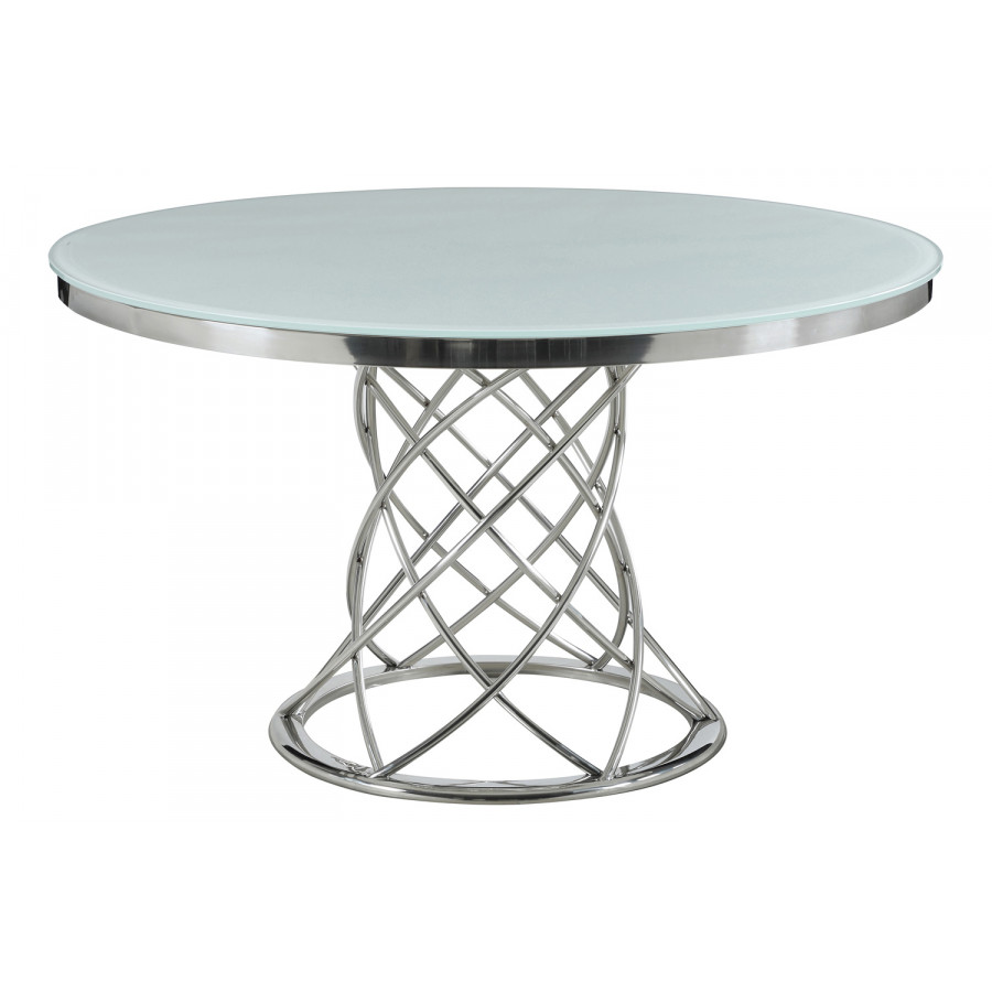 Coaster - Irene Round Glass Top Dining Table in White/Chrome