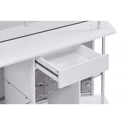 Coaster Crescent Shaped Glass Top Bar Unit with Drawer - White High Gloss