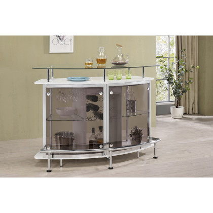 Coaster Crescent Shaped Glass Top Bar Unit with Drawer - White High Gloss