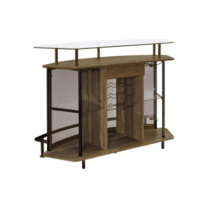 Coaster Crescent Shaped Glass Top Bar Unit with Drawer - Brown Oak