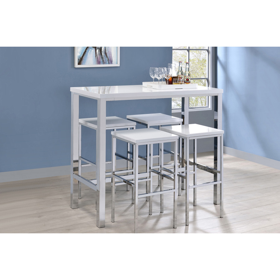 Coaster - 5-Piece Bar Set in White High Gloss/Chrome