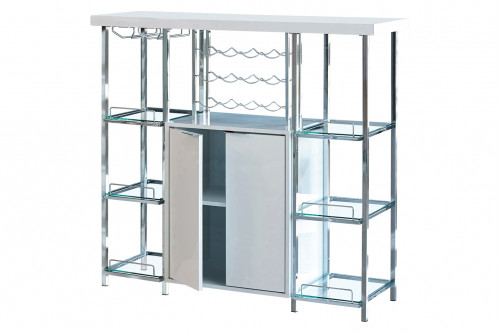 Coaster™ 2-Door Bar Cabinet With Glass Shelf - High Glossy White/Chrome
