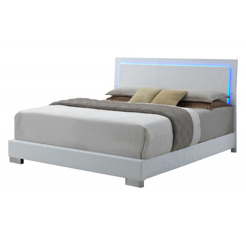 Coaster Felicity Eastern King Panel Bed with Led Lighting - Glossy White