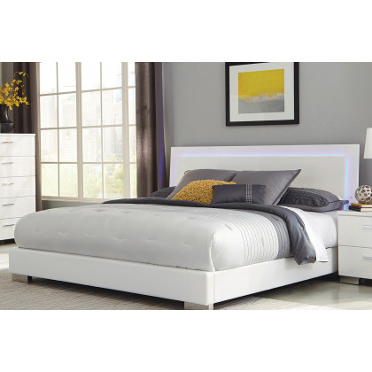 Coaster Felicity Eastern King Panel Bed with Led Lighting - Glossy White