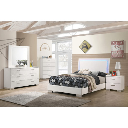 Coaster Felicity California King Panel Bed with Led Lighting - Glossy White