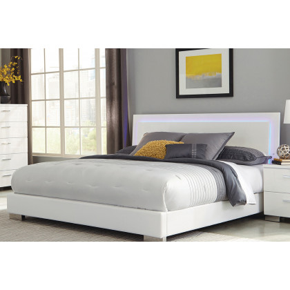Coaster Felicity California King Panel Bed with Led Lighting - Glossy White