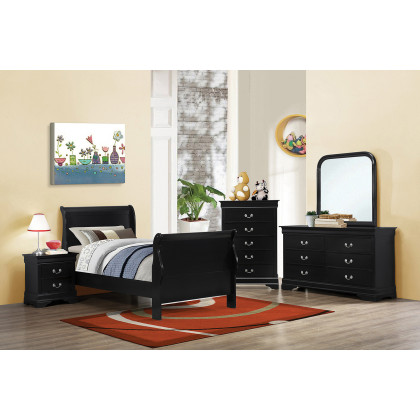Coaster Santee Louis Philippe Twin Sleigh Panel Bed - Black
