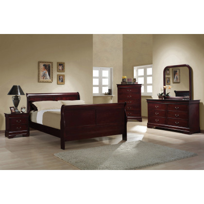 Coaster Santee Louis Philippe Full Sleigh Panel Bed - Red Brown