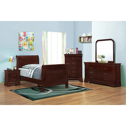 Coaster Santee Louis Philippe Twin Sleigh Panel Bed - Red Brown