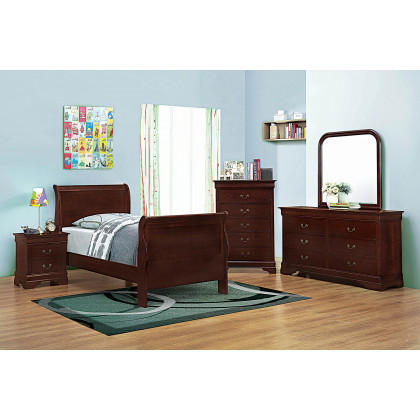 Coaster Santee Louis Philippe Twin Sleigh Panel Bed - Red Brown