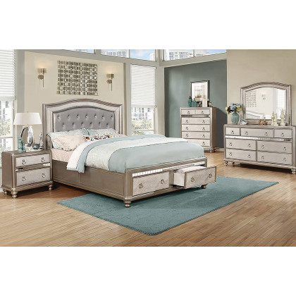 Coaster Bling Game Upholstered Storage Eastern King Bed - Metallic Platinum