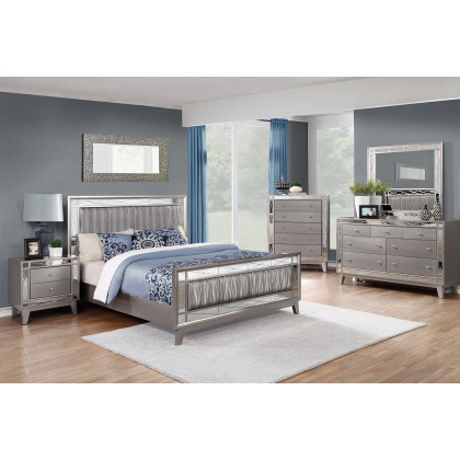 Coaster Leighton Queen Panel Bed with Mirrored Accents - Metallic Mercury