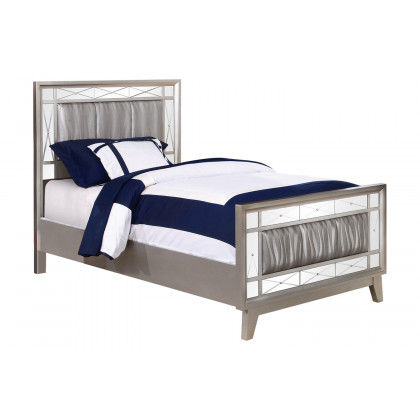 Coaster Leighton Twin Panel Bed with Mirrored Accents - Metallic Mercury