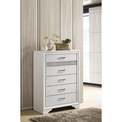 Coaster Miranda 5-Drawer Chest - White/Rhinestone