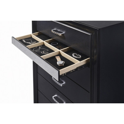Coaster Miranda 5-Drawer Chest - Black/Rhinestone