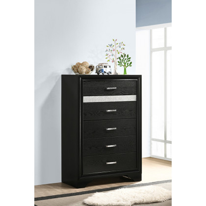 Coaster Miranda 5-Drawer Chest - Black/Rhinestone