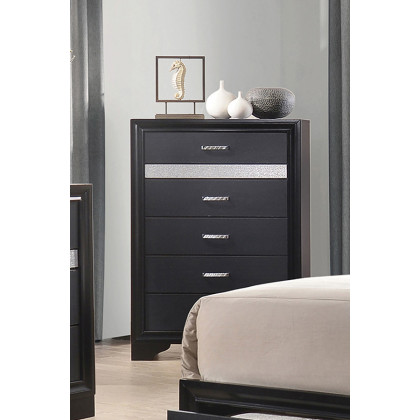 Coaster Miranda 5-Drawer Chest - Black/Rhinestone