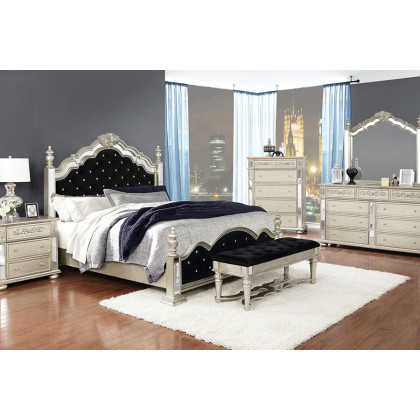 Coaster Heidi Eastern King Upholstered Poster Bed - Metallic Platinum