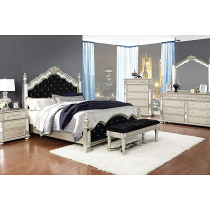 Coaster Heidi Queen Upholstered Poster Bed - Metallic Platinum